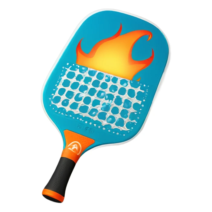 A carbon Pickleball paddle hitting a Pickleball ball with flames on it sticker