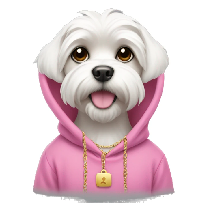 White Maltese wearing pink hoodie with gold necklace  sticker