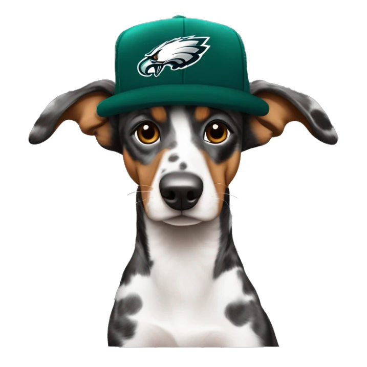 Brindle Merle Dacschund wearing Philadelphia Eagles hat sticker