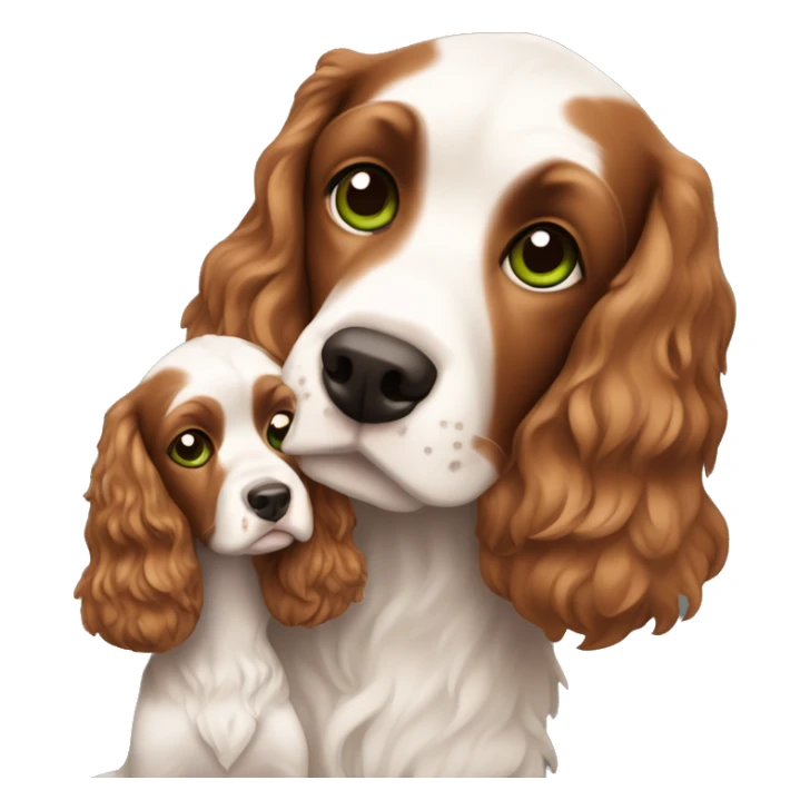White Man with green eyes holding  brown cocker spaniel pappy sticker