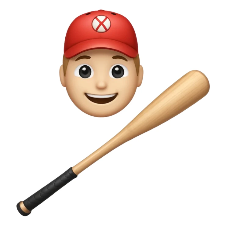 Thick wooden stick with a smiling face holding a baseball bat. sticker