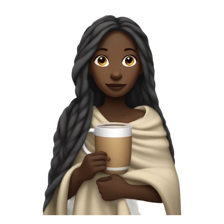 Black girl with long hair with blanket wrapped around her and mug in hand sticker