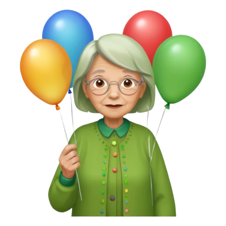 balloons holder old woman green clothes sticker