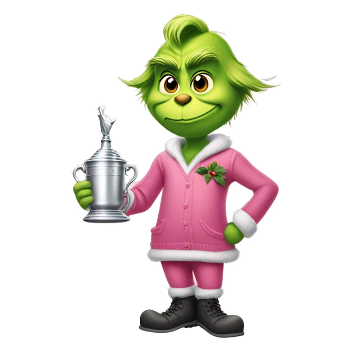 grinch wearing preppy pink clothes and holding stanley cup  sticker