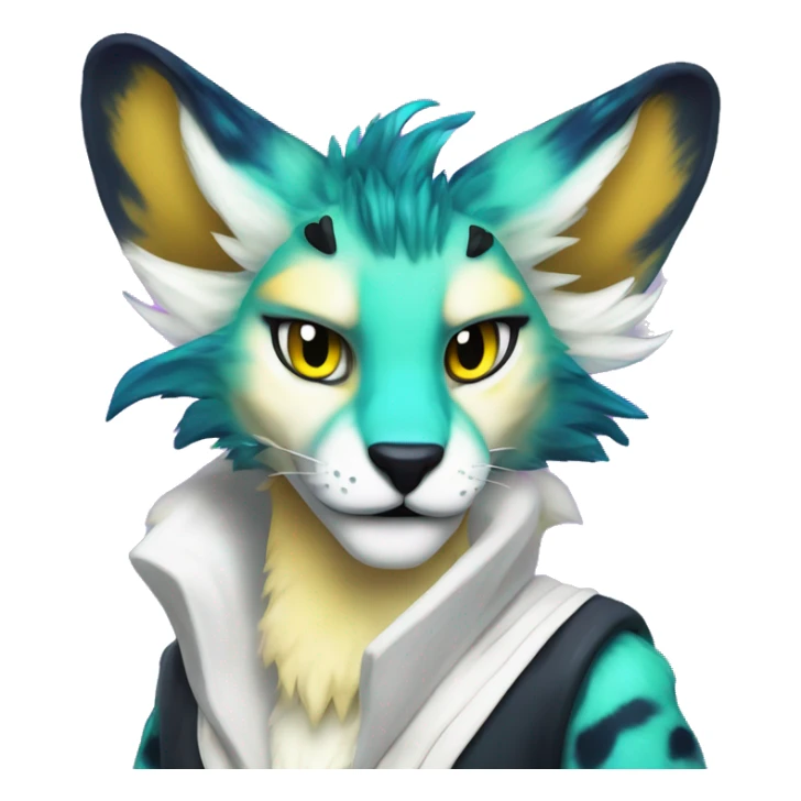 Epic Edgy Colorful ethereal eldritch Sergal-Serval-Vernid full body sticker