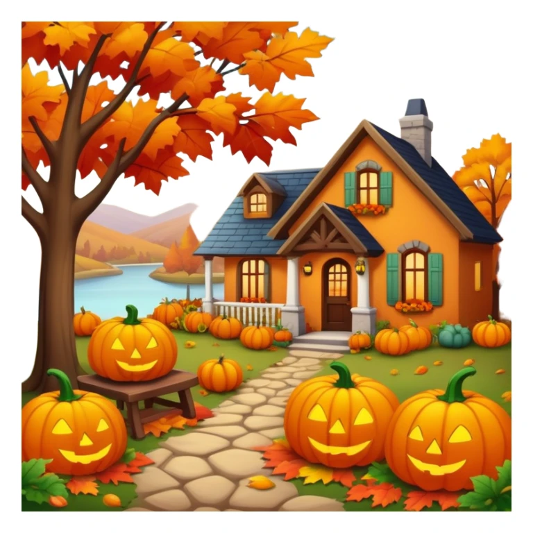 autumn fall scene with colorful leaves, pumpkins, and cozy atmosphere sticker
