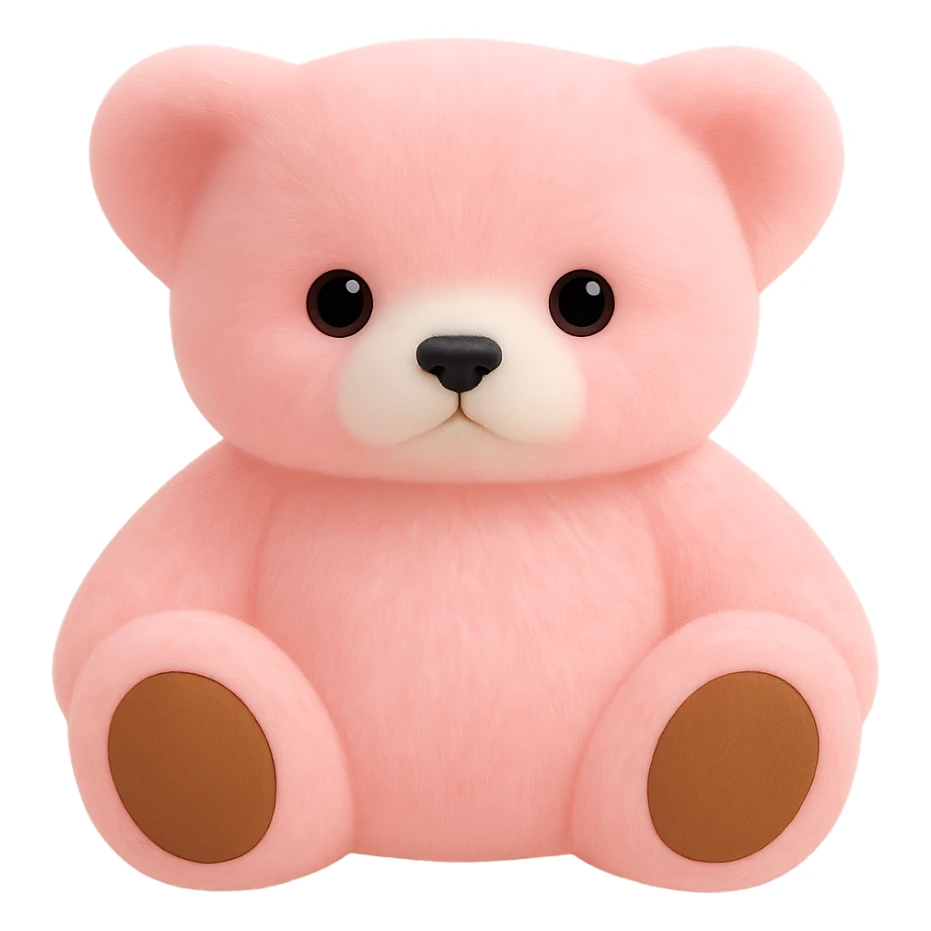 Remove all shadows from the teddy bear, keep the pink and white fur, no background or shadow, flat lighting. The style should maintain the look of a soft plush teddy bear with pink and white fur, without any shadows or background. sticker