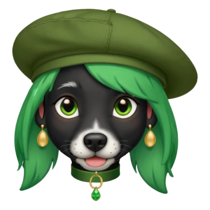 green haired fully black dog with earring and hat sticker
