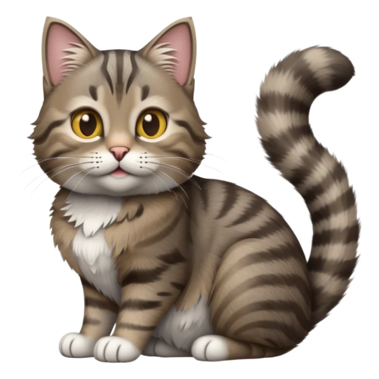 cinematic-[grey brown tabby cat]-realistic-emoji,-tail-curled-playfully-around-its-paws,-head-tilted-dramatically,-scruffy-[grey]-fur,-simplified-yet-realistic-focused-features,-highly-detailed,-glowing-with-an-almost-sarcastic-glow sticker