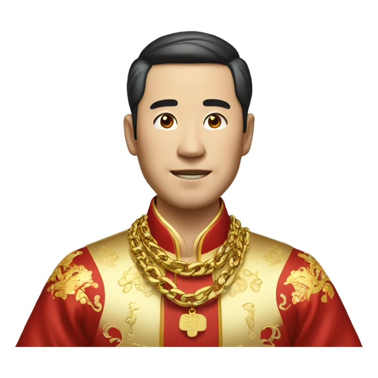 rich chinese man with gold chain in national dress sticker