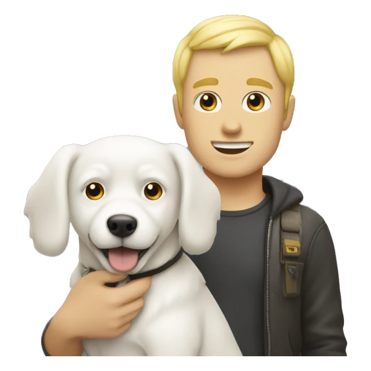 A white yellow guy with a cute white dog on the side  sticker