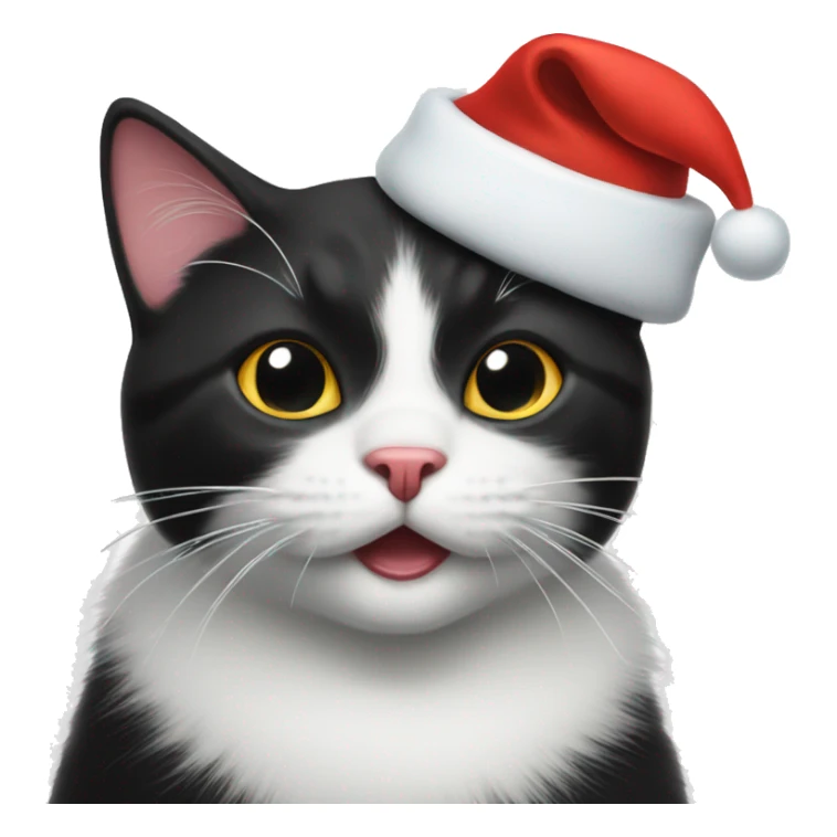 White and black cat wearing a Santa hat  sticker