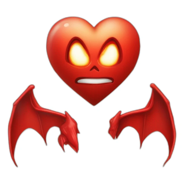 Corazón rojo con cola de diablo y alas de ángel y cuernos de diablo sticker
