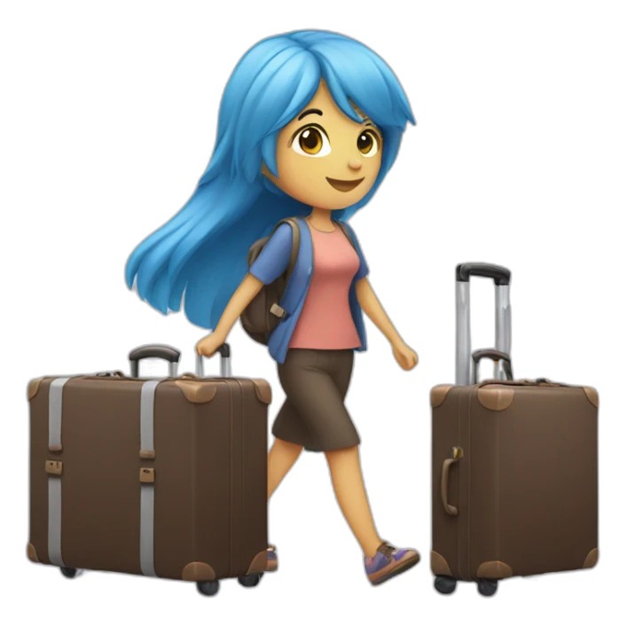 Blue-haired girl with two heavy suitcases sticker