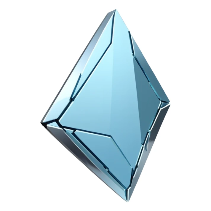 broken mirror shard emoji, sharp chrome edges, high contrast reflections, futuristic minimal 3D style, isolated on white sticker