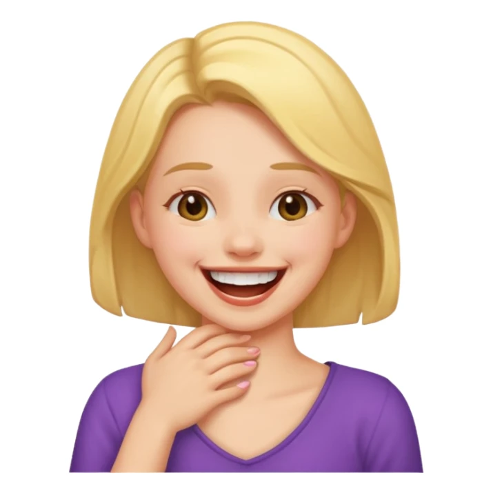 Girl laughing holding neck sticker