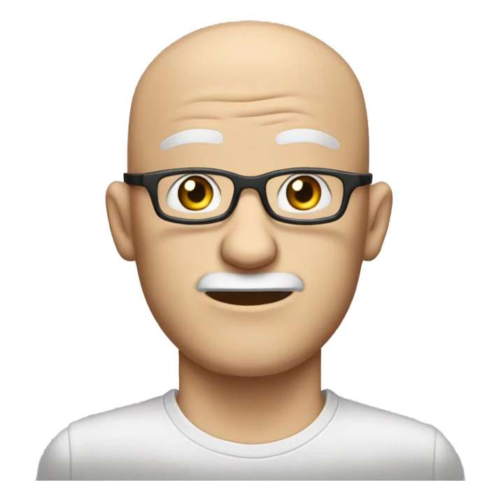 bald white man with a large forehead with wrinkles, thin square glasses and a square-shaped beard in front of his face, always white with his hands open over his ears as if to be able to hear better sticker