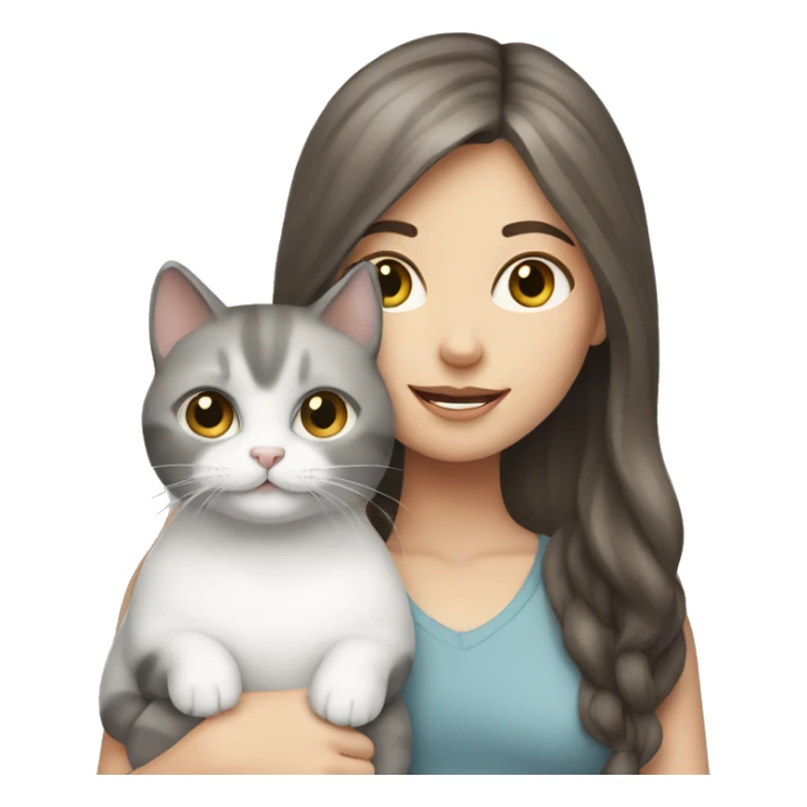 white brunette girl holding grey and white cat sticker