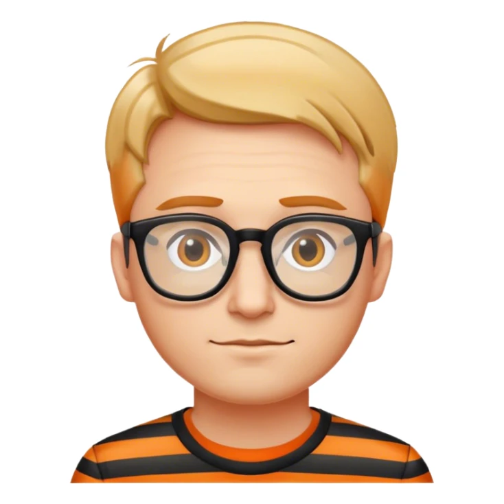 Man with glasses wearing a black and orange striped shirt sticker