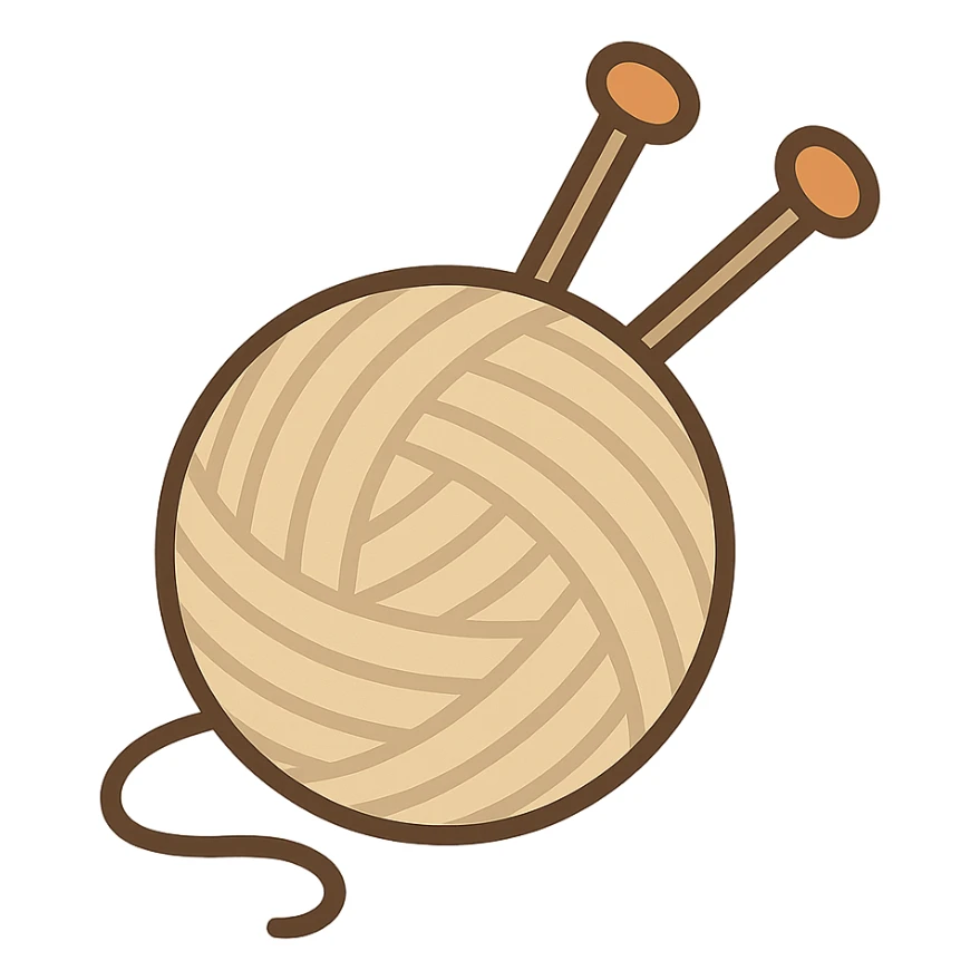 flat toon style ball of beige mohair wool with knitting needles sticker