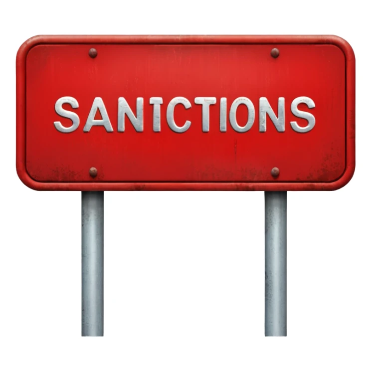 
red road sign with the inscription sanctions sticker