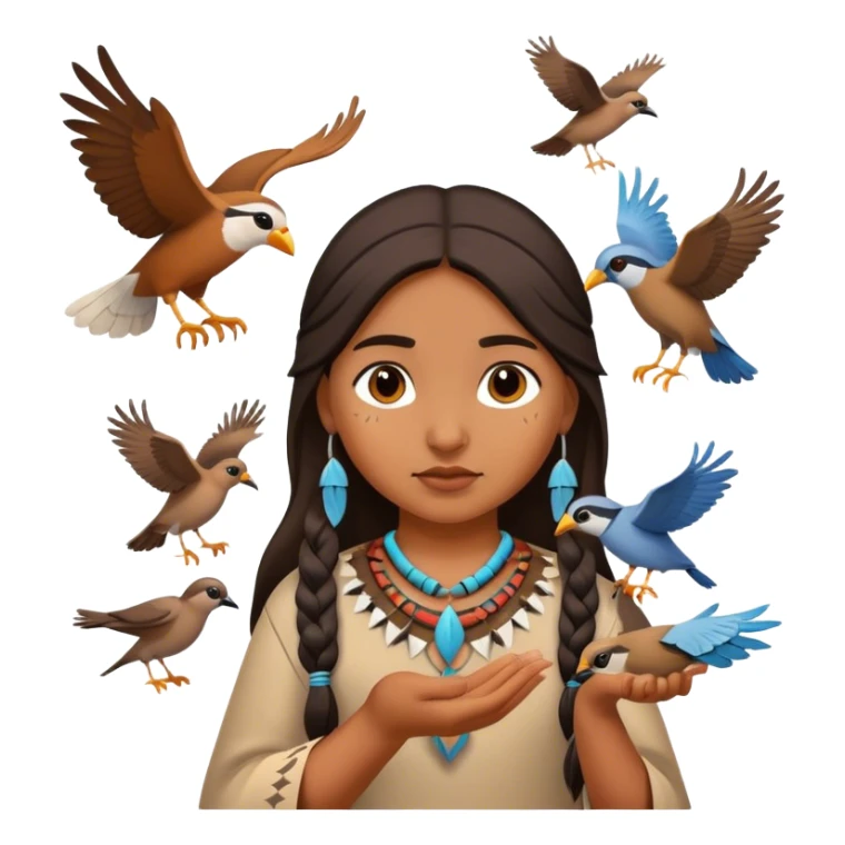 a native american girl playing with birds sticker