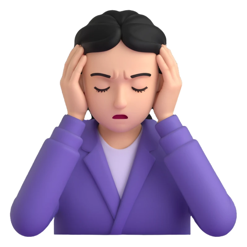 person with a headache, hands on temples, pain expression sticker