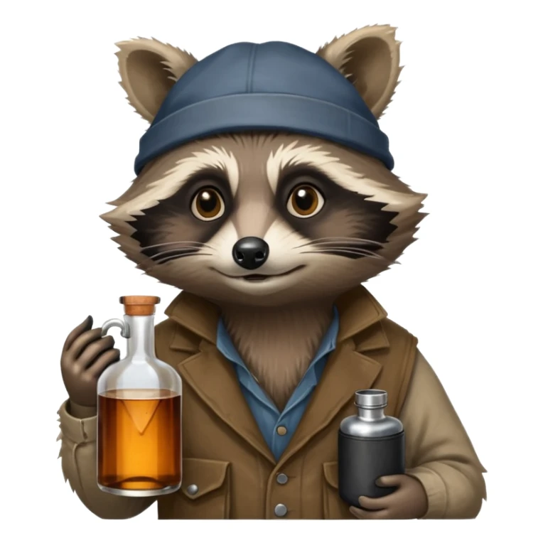 Hobo raccoon with whiskey sticker