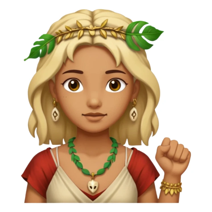 ancient girl wearing fist bone Necklaces and leaf sticker