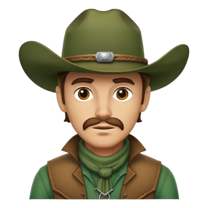 Rugged cowboy character with a forest green cowboy hat sticker