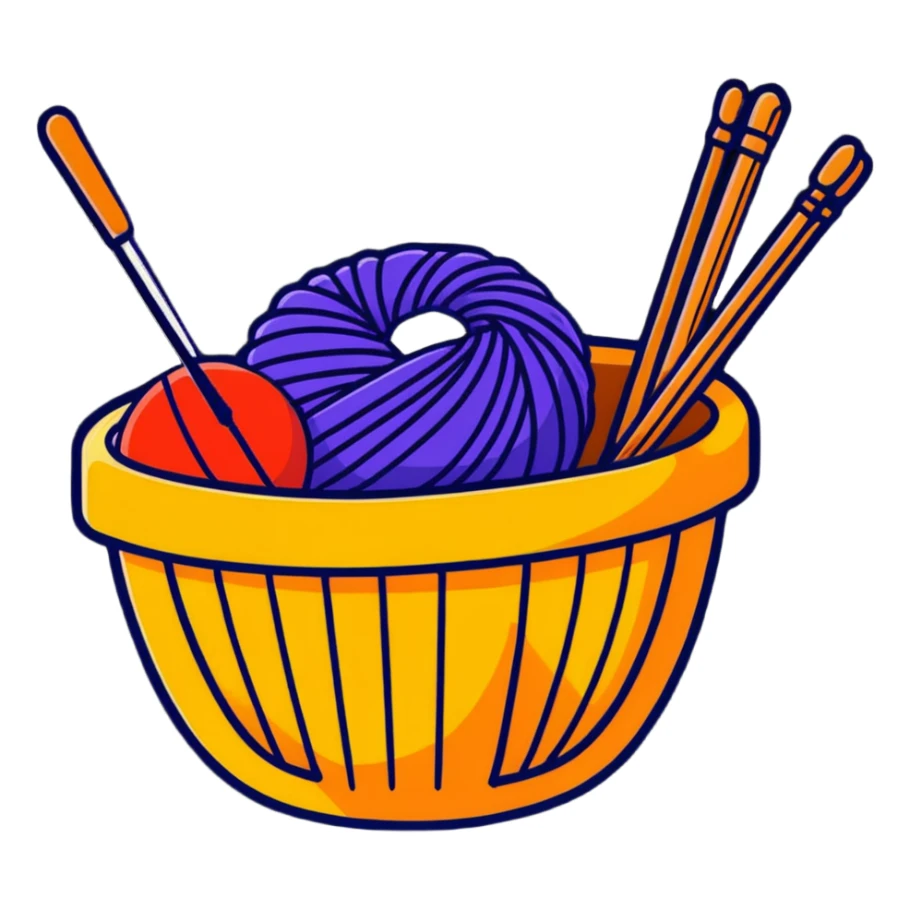 colorful yarn basket with knitting needles sticker