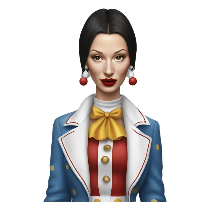 Realistic Bella Hadid with clown costume, full body sticker