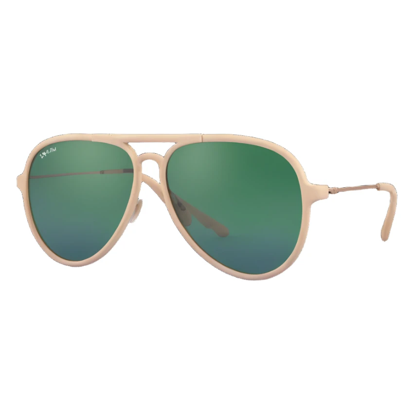 minimalist aviator sunglasses with light beige frame and dark green lenses, no text sticker
