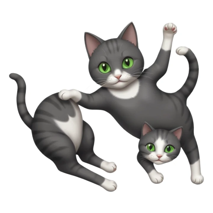 beautiful female solid dark grey cat with green eyes, white toes/paws and white patch on her chest playfully rolling upside down sticker