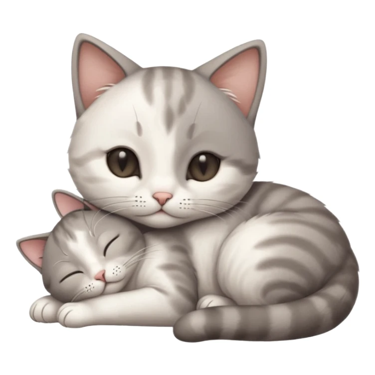 1 grey and white small cat with its eyes closed lying down leaning on its elbow with its paw curled under his head holding it up sticker