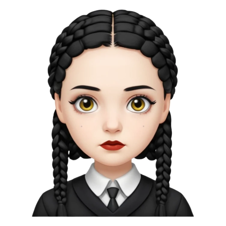 wednesday addams face with 2 braids in her nevermore high uniform sticker