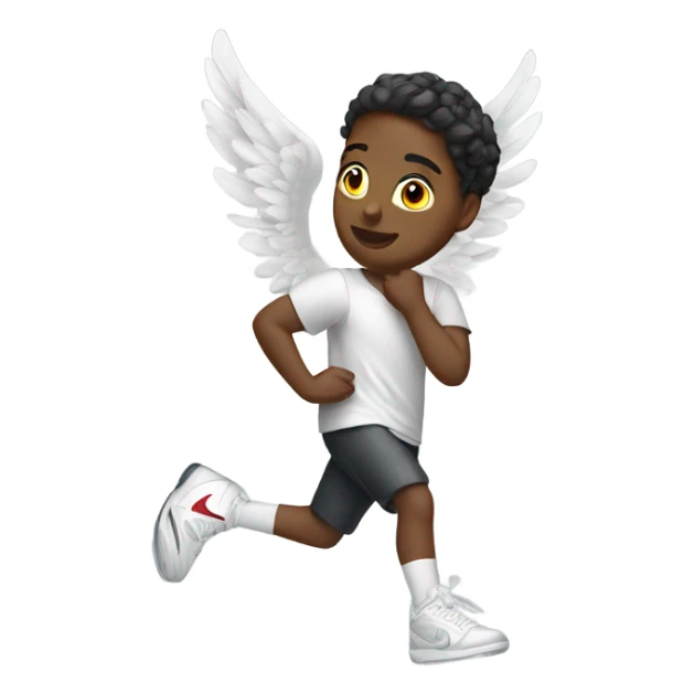 a angel wearing nike shoes and a nike tech sticker