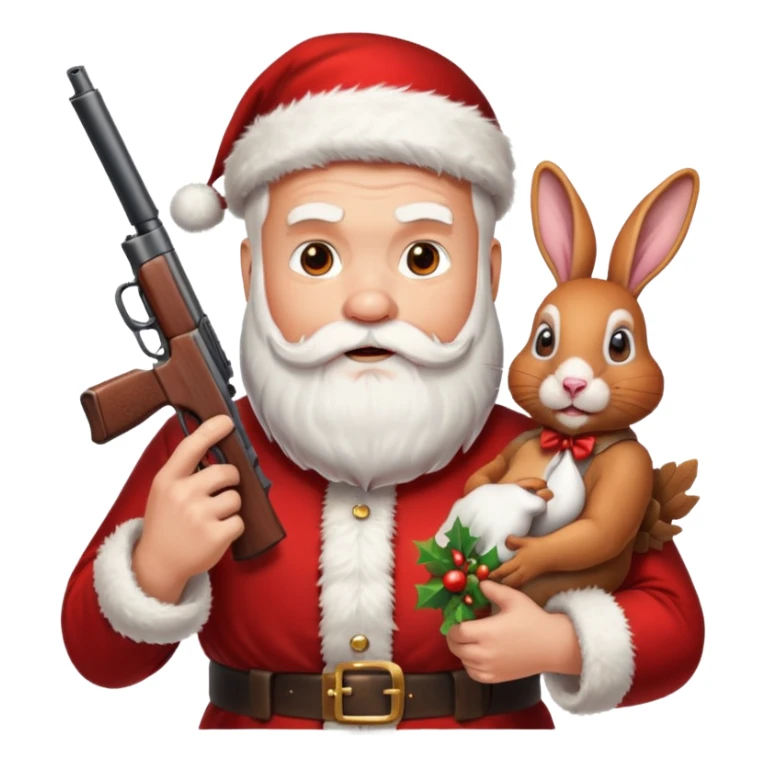 Santa holding a gun shooting a turkey and rabbit sticker