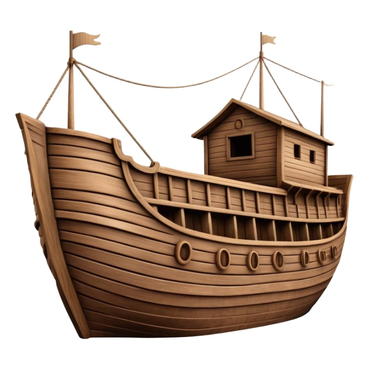Empty wooden Noah's ark ship, massive and wide with no animals, realistic detailed wooden structure sticker