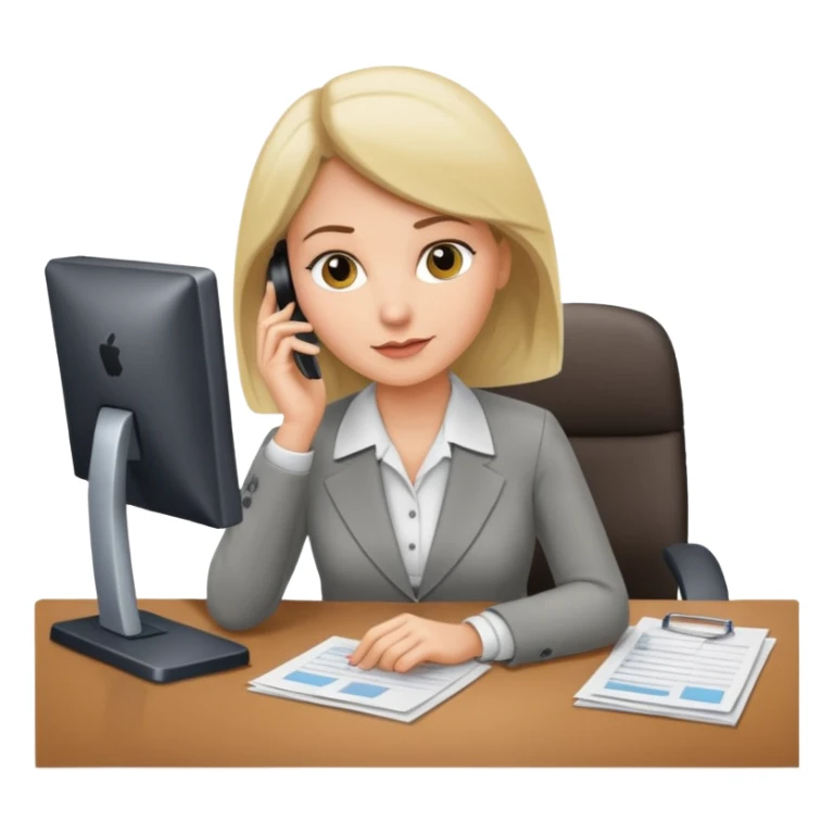 A female office worker who undertakes the work or tasks to respond to the customer's sales request, no headsets or telephones. Can you add a general office background to better set the context? sticker