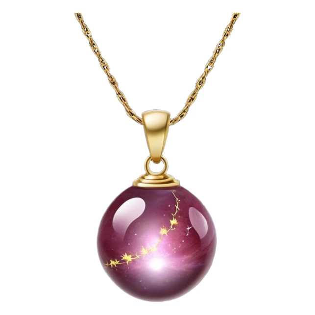 A polished round ball wine granite pendant suspended from a delicate gold chain, like a drop of enchanted starlight, glowing with the warmth of passion and the quiet power of transformation ethereal floating magical moving around... rebirth  sticker