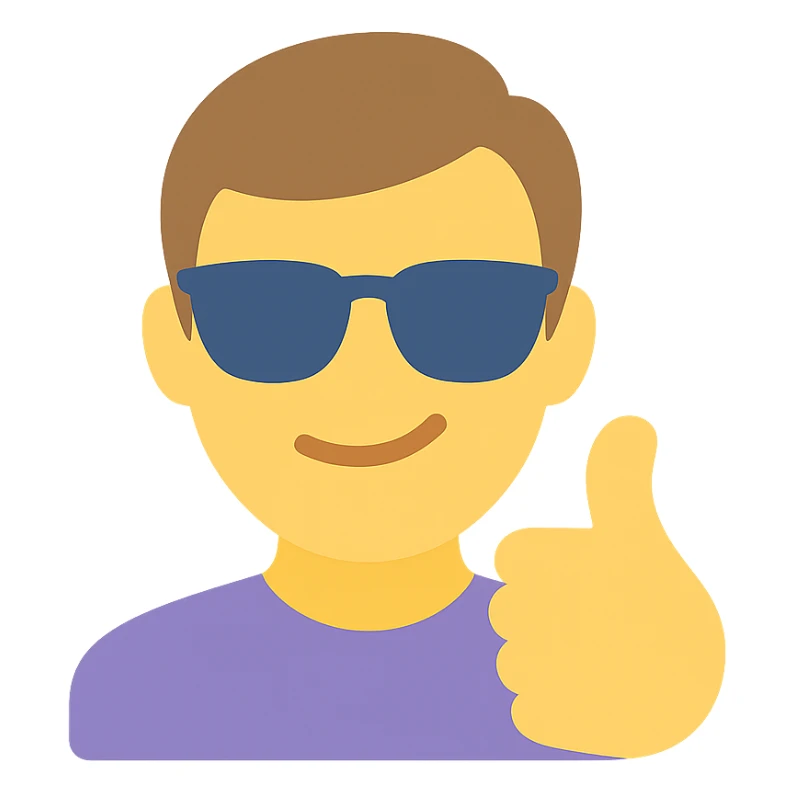 smug guy in sunglasses giving a thumbs up, color icon sticker