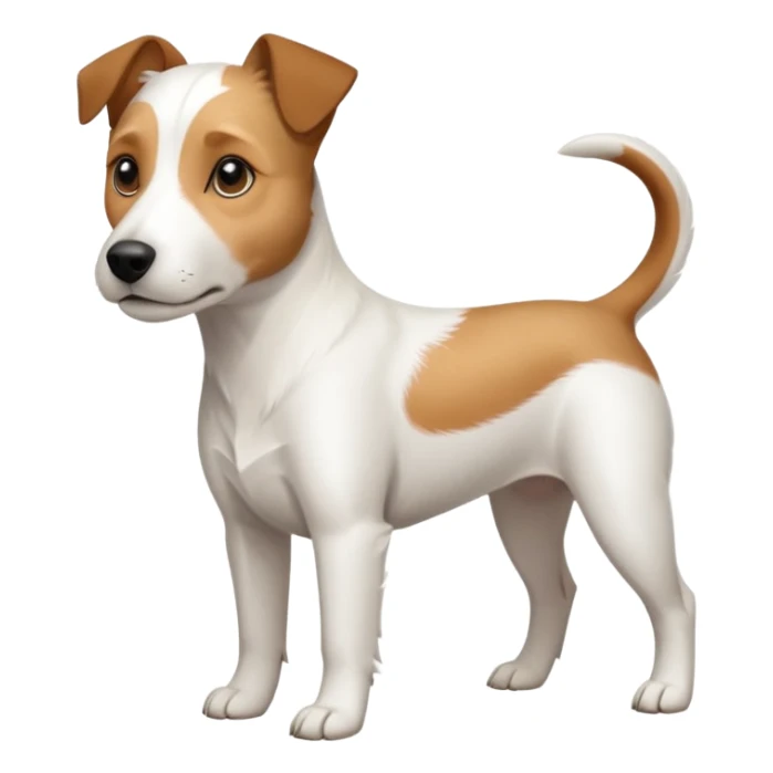 a full body slightly chubby white parson russell terrier looking dog the size of a kelpie with light brown long ears and a light brown patch on one eye and a large snout. the rest of the dog is completely white. forward facing sticker