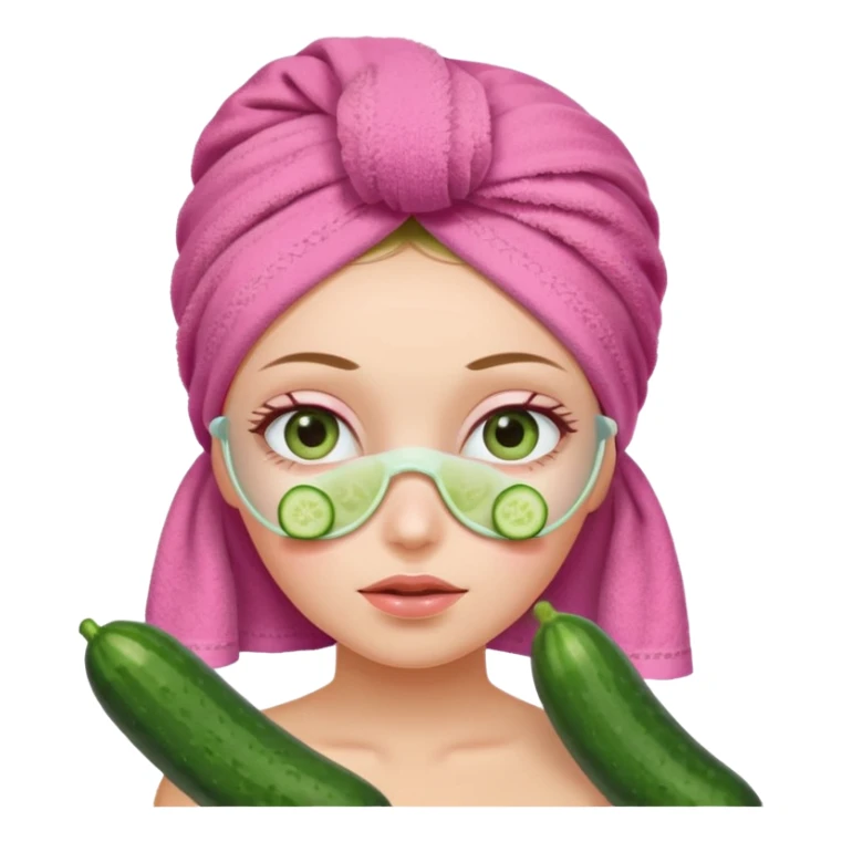 Girl with cucumbers on her eyes and a pink towel on her head sticker