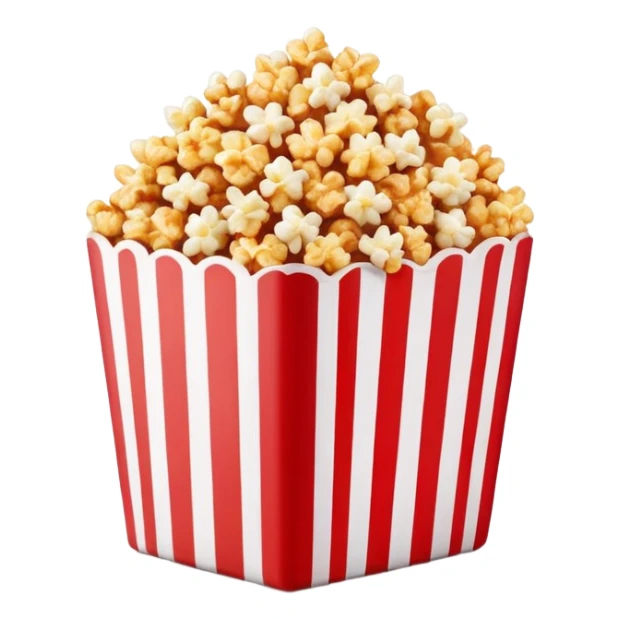 extremely minimalist caramel popcorn in red and white striped package, ultra simple design, no details, clean lines, Apple emoji style sticker