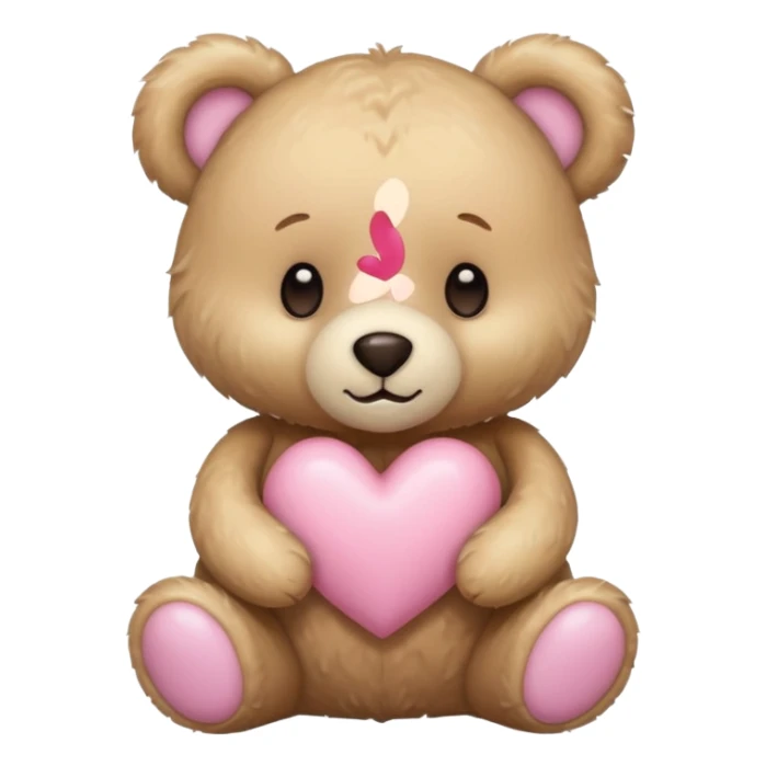 beige teddy bear and a pink pastel heart sticker