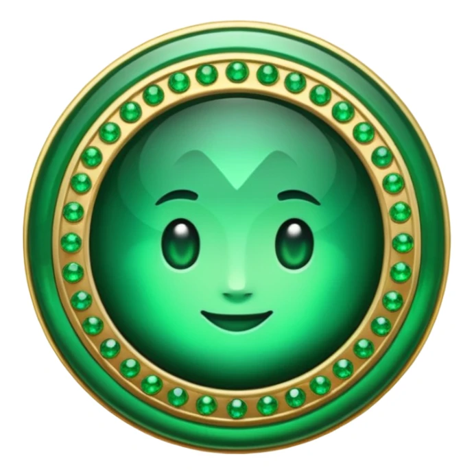 Create a custom emoji badge featuring a stylized, letter “S”. Theme it according to the Emerald rank from League of Legends. Use deep green gemstones, bright emerald glows, and polished metallic framing. Luxurious and clean.
 sticker