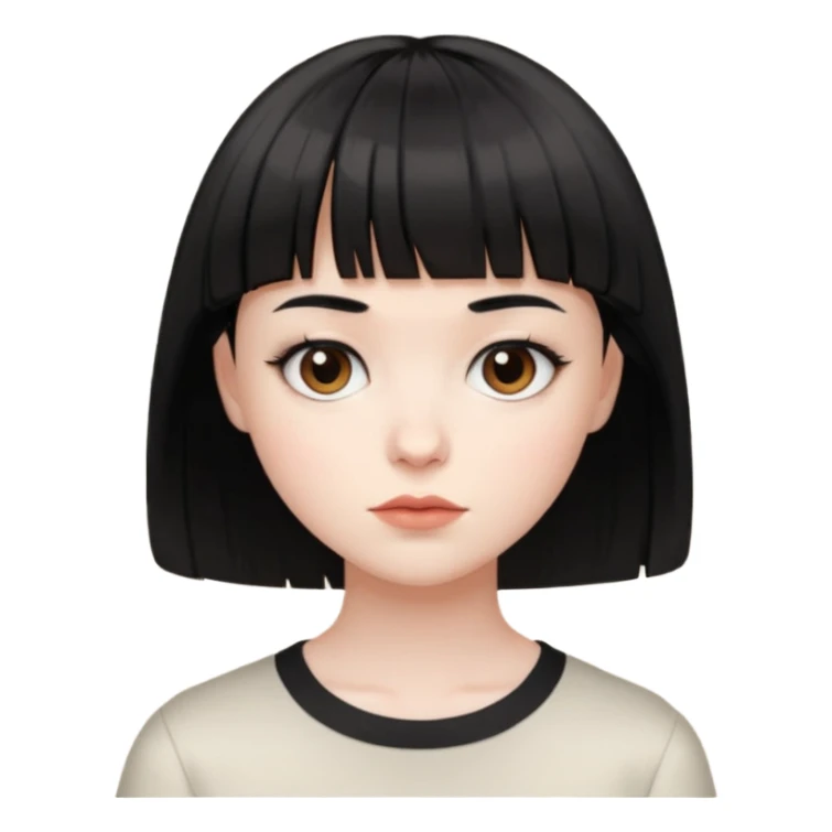 pale skin short hair with bangs black with dark brown eyes sticker