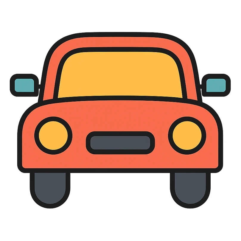 car, front view, bold outlines, color outline icon style sticker