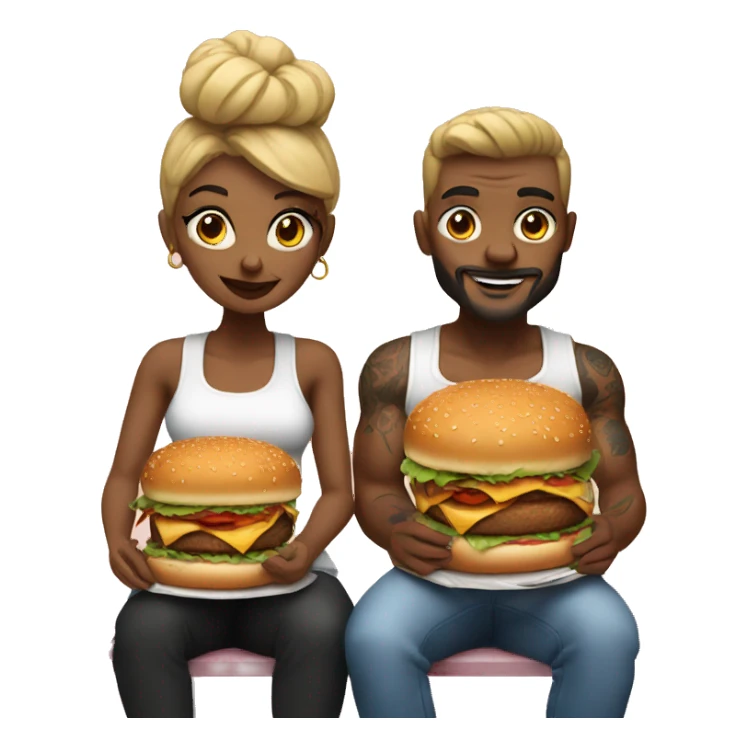 Beautiful tattooed couple eating burgers sticker